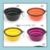 Dog Bowls Feeders Collapsible Pet Bowl Cat Feeding Slow Food Water Dish Feeder Sile Foldable Choke For Outdoor Travel 9 Colors Dro Otctu