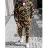 Men Tracksuits Leopard Suit 2 stuks Sportpakken Europees Amerikaanse trends 3D -print Zipper Slim Casual Sets Fashion Tracksuit Men S312X