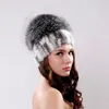 Berets Russia Style Real Knitted Hat With Large Silver Pom Poms Beanies Elegant Women Natural Cap Headdress