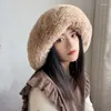 Bérets femmes grand hiver tricoté chapeau belles longues oreilles Cosplay casquette femme fourrure peluche chaud extérieur coupe-vent Po accessoires