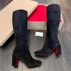 2022 Kvinnor M￤rken Luxury Womens Red Botto Knee Over Boots Tall Boot Cavalika Booty Chunky Heels Booties Black Khaki Suede Leather