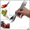 Flatware Sets 1Pcs 3 In 1 Knife Fork Spoon Outdoor Tableware Mti Function Stainless Steel Spork Cam Hiking Picnic Utensils Combo Wll Otgjy