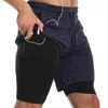 Running Shorts Men Workout Gym 2 i 1 Tr￤ning Snabbtorkning med fickor Komprimering Bodybuilding Sportkl￤der