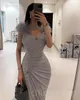 2023 Arabische Aso Ebi Silver Mermaid Prom Dresses Feather Evening Formele feest tweede receptie verjaardag bruidsmeisje verlovingsjurken jurk zj222