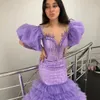 Purple Mermaid Prom Dresses Beads Appliques Ruffles Long Sleeveless Luxury Graduation Prom Dress Robe De Mariage