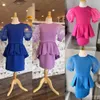 Fille Pageant Interview Robe 2023 Peplum Jupe Gaine Crêpe Enfant Anniversaire Robe De Soirée Formelle Tout-Petit Ados Petite Miss Rising Star Sur Scène Fun Mode Manches Bouffantes