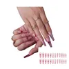 False Nails 24Pcs Red Love Wear Press On Acrylic Nail Art Spot French Long Ballet Fake Reusable Supplies For Professionals