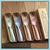 Flatware Sets Portable Plastic Tableware Spoon Fork Chopsticks Set Design Ecofriendly Reusable Wheat St Cutlery 4 Colors Drop Delive Otxjl