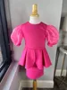 Fille Pageant Interview Robe 2023 Peplum Jupe Gaine Crêpe Enfant Anniversaire Robe De Soirée Formelle Tout-Petit Ados Petite Miss Rising Star Sur Scène Fun Mode Manches Bouffantes