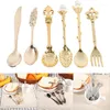 Dinnerware Sets Mini Metal Vintage Spoons Fork Royal Style Gold Carved Coffee Fruit Dessert Kitchen Tool Teaspoon Cutlery Set