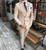 Ny Beige Men's Suit 2 stycken Double-Breasted Notch LAPEL LAT Slim Fit Casual Tuxedos f￶r br￶llop Blazer-byxor