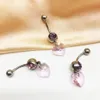 1 P C S Bell Button Rings Pendant Pink Love Heart Crystal Piercing Navel Nail Body Jewelry For Women Fashion Piercing