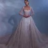 Elegant sjöjungfru bröllopsklänningar sexig fyrkantig hals hög split applikationer spets brudklänningar skräddarsydda av löstagbara tåg vestidos de novia