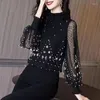 Women's T Shirts Chiffon Bottoming Shirt Spring And Autumn Fashion Loose Female Foreign Style Beaded Long-sleeved T-shirt Women's Top