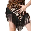 Scene Wear Latin Dance Children Leopard Costumes kjolar flickor trycker barn cha svart fransade festkl￤nningar med salsa frans paljettkl￤nning