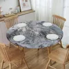 Table Cloth Round Waterproof Oil-Proof Black Grey Marble Tablecloth Backed Elastic Edge Cover Abstract Marbled Texture