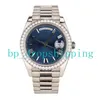 New's Design Watches 40mm Sapphire Glass Diamond Bezel Automatic Mechanical Blue Roman Dial Silver Rostfritt stål Business Mens Classic Generous Wristwatches