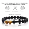 Beaded Strands Natural Stone Bead Cross Charm Bracelet Handmade Adjustable Black Matte Agate Beads Elastic Rope Bracelets Jewelry F Ot6Wh