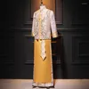 Ethnic Clothing Groom Chiński styl szampany cekiny frezowanie haft haftowa sukienka męska