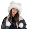 Berets Stylish Winter Cap Lightweight Knitted Hat Anti-shrink Fall Faux Fur Trim Woolen Yarn Cold Resistant