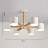 Lampadari LED Lampadario semplice nordico con paralume in ferro Corpo lampada in legno per soggiorno Illuminazione moderna in legno