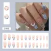 False Nails 24pcs 전체 커버 파도 DIY 프랑스 긴 발레리나 검은 푸른 가짜