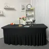 Jupe de table en spandex nappe ￩lastique de 6 pieds pour la f￪te de mariage d￩coration d'anniversaire Blanc Blanc Black Wrinkle Resistant Table Hover