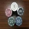 Nuove fiches da poker Texas 4g 0 4cm Lotto da 100 pezzi con cinque valori diversi Big Font257F