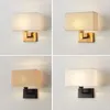 Wall Lamp Modern Fabric Sconce Simple Bedroom Bedside Light Rectangle White/Beige Linen Shade Metal Base