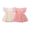 Vestidos de menina 0-3t princesa verão tule criança colorida bolca de bolinha impressão skirt de luva de luva de luva de renda