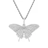 Pendentif Colliers Hip Hop Glacé Petite Taille Animal Papillon Collier Or Argent Plaqué Avec Corde Chaîne Pour Hommes Femmes