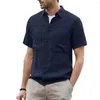 Men's Casual Shirts Anti-pilling Stylish Short Sleeves Turn-down Collar Summer Tops Sweat Absorption Shirt Solid Color Male Garment