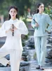 الملابس العرقية الصينية البوذية تاي تشي التدريب ملابس النساء زن الجاكار القطن والكتان أداء تأمل الصقيع