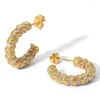 Hoop Earrings 18K Gold Color Twisted Crystal Sweet Geometric C Shaped For Women Stainless Steel Wedding Party Jewelry