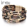 Charm Bracelets IF YOU Vintage Leopard Leather Bracelet For Women 2022 Fashion Elegant Multilayer Wide Wrap & Bangles Jewelry