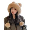 Berets Stylish Winter Cap Lightweight Knitted Hat Anti-shrink Fall Faux Fur Trim Woolen Yarn Cold Resistant