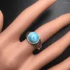 Cluster Rings CSJ Vintage Natural Blue Larimar Sterling 925 Silver Jewelry Wedding Engagement Party For Women Lady Girl Gift