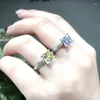 Anillos de boda PUNKI minimalista Color plata amarillo cuadrado cristal Zirconia apertura ajustable para mujer joyería de moda PKR41