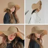 Beanie Skull Caps Women 15cm stor grim Sun Hat Summer Wide Brim Straw Hat Female Outdoor Vacation Roll Upf50 överdimensionerad vikning231q