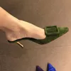 Elbise Ayakkabı Moda Sokak Kare Buckes Mules Lüks Tasarımcı Yüksek Topuklu Ayak Toe Ladies Pompaları Mavi Kırmızı Scarpin Gelin Slingbackdress