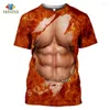 Camisetas masculinas Sonspee Moda 3D Camiseta engraçada Cabelo do peito Músulo