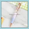 Ballpoint Pens Creative Oil Flow Dry Flower Sequin Metal Pen Liquid Floating Writing Supplies Advertising Signature Student Homefavor Dh7Ix