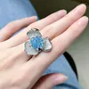 Cluster anneaux 925 Sterling Silver Ring Luxury 10 mm 10 mm Blue Redian High Carbon Diamond pour femmes bijoux de mariage scintillant