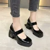 حذاء اللباس Rimocy Square Toe High High Cheels Mary Janes for Women Fashion Calsle Strap Platform مضخات السيدات بو الجلود السميكة الكعب القوطي 221213