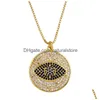 Pendentif Colliers Bleu Mauvais Œil Collier Designer Rond Glacé Bijoux Cristal Diamant Sier Plaqué Or Zircon Ras Du Cou Femmes Naissance Dhrxe