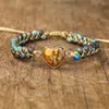 Charm Bracelets Blue Crazy Lace Agates Heart Shape Couple Lover Bohemia Yoga Braided Wrap Bracelet Handmade Jewelry