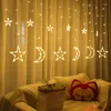 Strings Moon Star Curtain światła Eid Mubarak Lampa LED Fairy String Garland Walentynki Walentynowy Dekor Wedding Room Decor