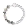 Pulseiras de link be Kissitty Silver cor natural misto de pedra redonda de miçangas para mulheres Cadeia de jóias de jóias do presente