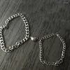 Bracelets à maillons en acier inoxydable pour hommes et femmes, 2 pièces, aimant en forme de cœur, pour attirer les Couples, breloque d'amour, chaîne cubaine, amoureux