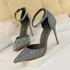 Sandalen bigtree schoenen glanzende strass hakken dames dames pompen nestiletto zoete bruiloft 10 cm